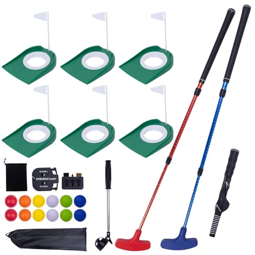 Mini Golf Game Set – 2 Adjustable Putters, 6 Flag