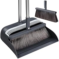 CTIME Besen und Kehrschaufel Set, 132cm Verstellbarer Langer Stiel mit, Ersatzbürstenköpfe, 180 Grad Drehbar Kehrmaschine und Kehrschaufel Combo Für Büro, Küche, Flur, Boden, Garten und Mehr
