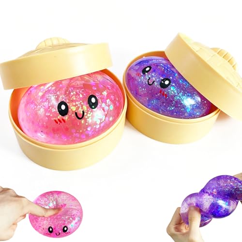 2 Packs Sugar Glitter Dumpling Squishy Toys, Dumplings Squeeze Stress Anxiety Relief for Kids & Adults, Dumpling Squishies Sensory Fidget Toy Gift for Boys,Girls,Teens