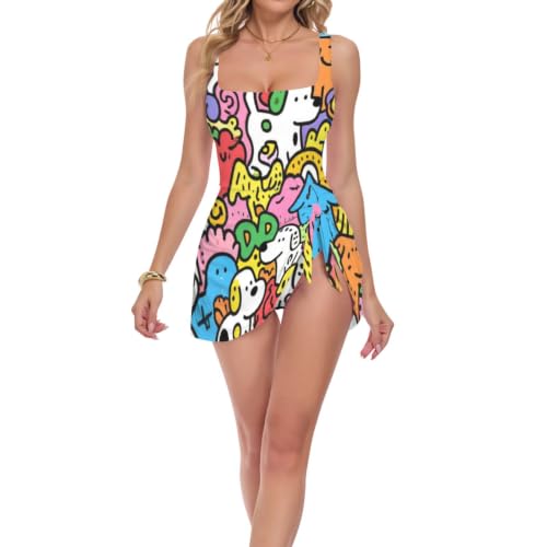 Maillot de bain push-up galbant pour femme motif chien coloré