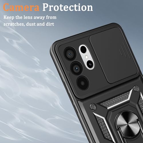 Image of Casodon Heavy Duty Back Case Cover for Samsung Galaxy S26 Ultra 5G, Shockproof Samsung Galaxy S26 Ultra Back Cover, Ring Case with Kickstand and Camera Protection Shutter - Black