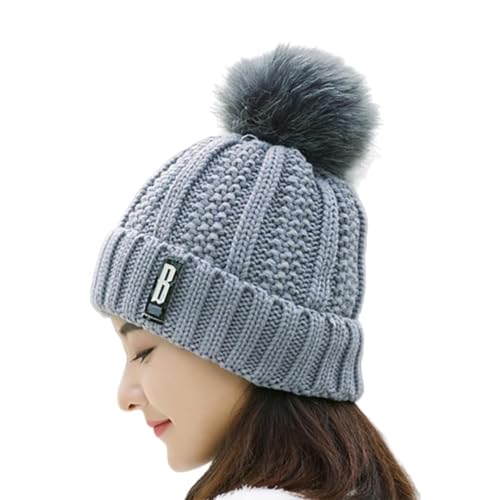 Image of SYGA Winter Beanie Hat for Women Warm Thick Cotton Lining Knit Bobble Pom Pom Skull Cap Fleece Lined Warm Cap Outdoor Sports Hat for Ladies Women Girl Free Size