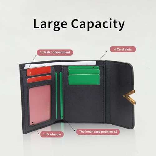 Women Wallet, Short Leather Card Wallet Multifunctional Ladies Wallet Practical Card Holder Wallet with Snap Button Zip for Women Girls4