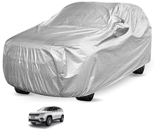 Image of Auto Hub Waterproof Car Cover Compatible with Jeep Meridian with Mirror Pockets, Soft Cotton Lining, Meridian Car Cover Waterproof, Metallic Silver