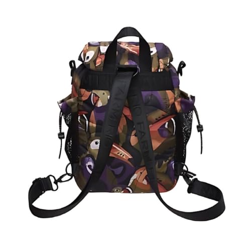 Bolsa Farm Pipoquinha Puffer Voo Doce, Mochila Estampada com Alças Ajustáveis, Preto e Multicolor