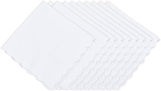 CABODYALS 10 pañuelo Blanco de Algodón Puro, Suave, de Bolsillo, con Bordes Ondulados, Clásico, para Vacaciones, Bodas, Teatro, Ejercicios, Limpieza de Manos, Manualidades.