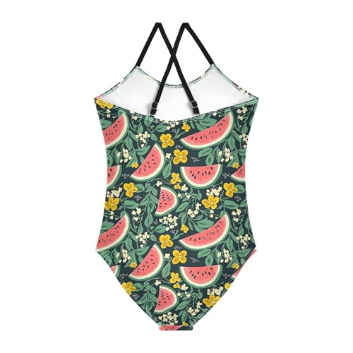 Girl's Swimsuit 1-Piecing Toddler Girl Bathing Suit Swim Suits for Girls Beach Swimwear 3T Watermelons Slices Leaves Flowers2