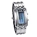 Produktbild JewelryWe Paar Uhren Digitaluhr Silber Edelstahl Binäre Uhr Rechteck Bezel LED Sportuhr Blau LED Licht Kalender Mode Cool Partner Armbanduhr für Damen