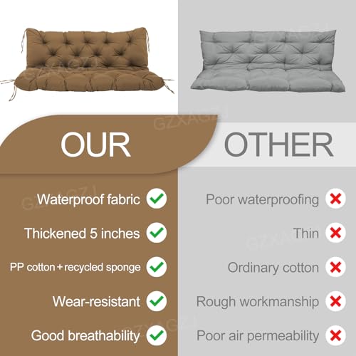 Image of Porch Swing Cushions Outdoor 60 inch Waterproof Extra Thick 5 inch Outdoor Swing Cushions Replacement with Backrest and Ties for Outdoor Furniture Porch Patio Garden Lawn Backyard (Brown)