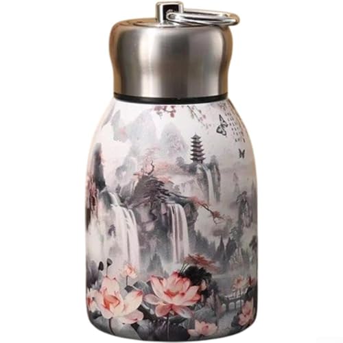 HOHOVYVY Borraccia termica isolata sottovuoto, in acciaio inox, 300 ml, per bevande calde e fredde, portatile con design retrò (C)