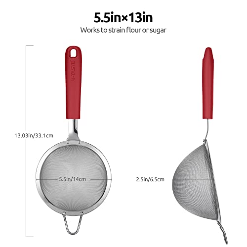 18/8 Stainless Steel Mesh Strainer: U-Taste 5.5 Inch Kitchen Fine Mesh Sieve Food Colander With Riveted Sturdy Silicone Handle And 30 Mesh Hole For Straining Flour, Pasta, Fruit, Quinoa (Red) #TOP1