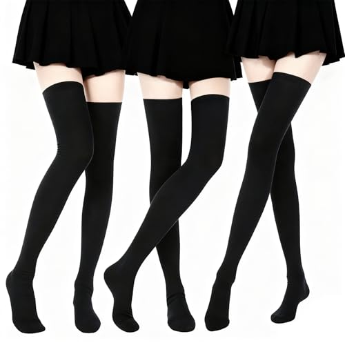 Spetsbst Overknee Strümpfe Damen 3 Paar, Schwarze Overknees Strümpfe Damen Lange Thigh High Socks Soft Warme überkniestrümpfe, Over Knee Socks...