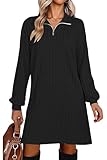 Halife Fall Long Sleeve Dresses for Women 2025 Black Knit Sweater Dress Casual Winter Outfits V Neck Tunic Dress L
