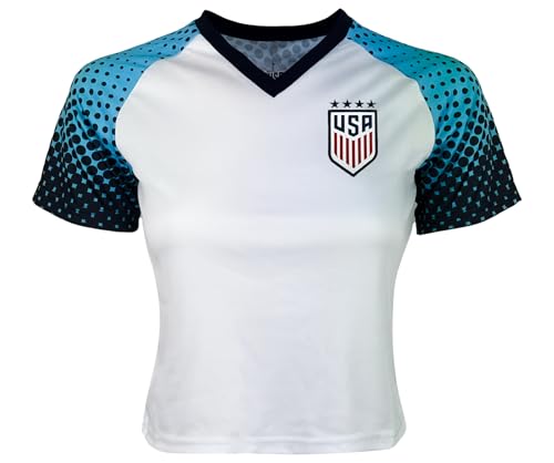 Icon Sports Officially Licensed Girl's U.S. Soccer 4-Star USWNT Short Sleeve Cropped Shirt
