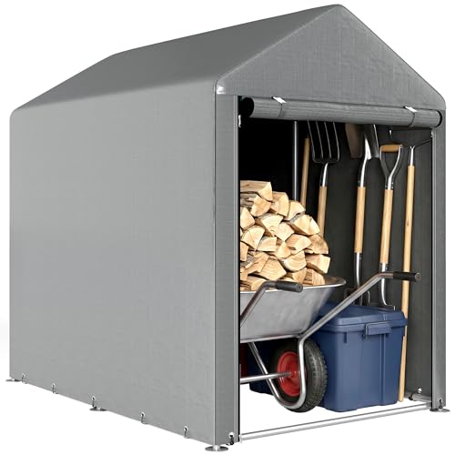 Outsunny Garage Moto per Esterno Portaoggetti 120x179x165 cm Grigio Chiaro