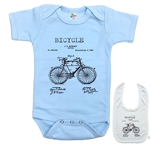 Bicycle Patent Sketch -Cute Newborn Baby Bodysuit Outfit Onesie & Bib Gift Set