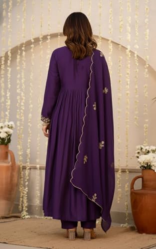 Image of Nermosa Women Embroidery Solid A-Line Kurta and Pant Set with Dupatta