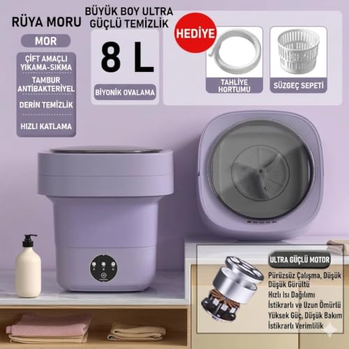 8 L katlanabilir mini çamaşır makinesi; taşınabilir yıkama ve kurutma