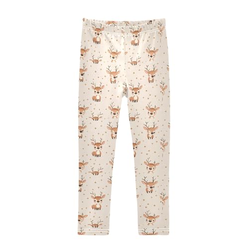 Cute Reindeer Animals Girls Leggings Kids Yoga Pants Athletic Tights Pants 4-10 Years