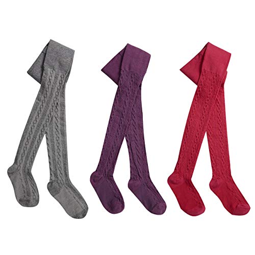 I.L.C.K - Leotardos para niñas, de punto, lisos, elásticos, algodón 3 Colores 7-8 Años