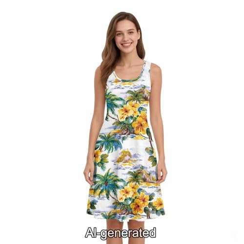 Image of Dreaweet Casual Sleeveless Dresses for Women Girls, Round Neck Tank Dresses with Pockets Summer Sundress Size XS-4XL