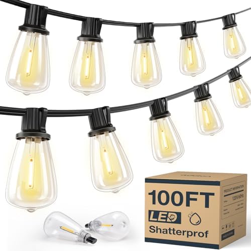 KYY 100FT Outdoor String Lights Waterproof LED Patio Lights with ...