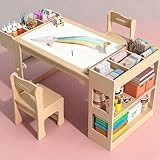 KidsBuddy Wood Art Craft Play Desk with Paper Roll for Writing, Drawing, Learning and...