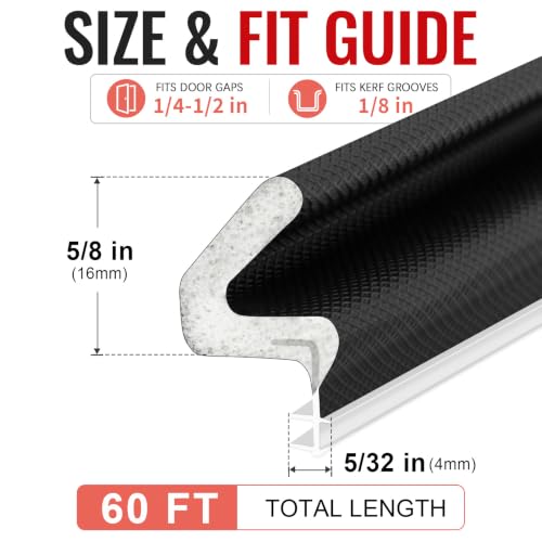 Image of Litaibai 60 ft Kerf Weather Stripping Door Seal for Exterior Doors, Black