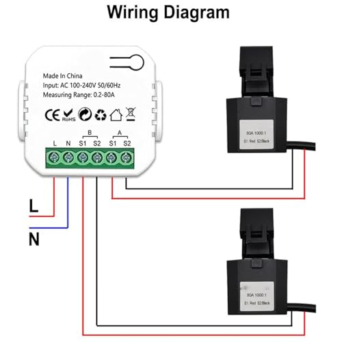 Image of Walfront Smart Home Single Phase Clamp Energy Meter WiFi Smart Power Monitoring Meter AC100?240V (Black), WALFRONTcgxf9qiz2p-11