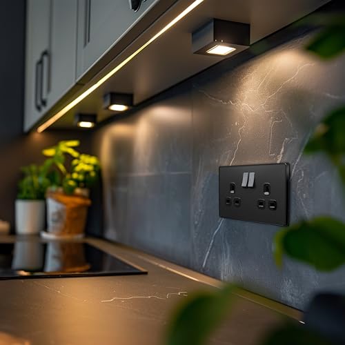 BG Electrical Double Switched Power Plug Wall Socket, Screwless, Evolve, Matt Black, 13A, PCDMB22B