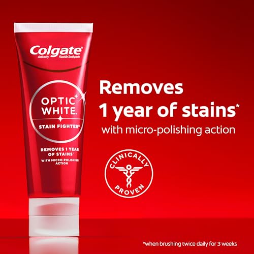 Colgate Optic White Stain Fighter Whitening Toothpaste, Mint, 4 Pack, 3.8oz - image 2