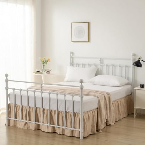 Bed Skirt Queen Size, Ruffled Bed Skirt with Split Corners, Queen Bed Skirts 16 Inch Drop with Platform, Striped Boho Tufted Queen Size Bed Skirting, Striped, Light Camel, 16'' Queen