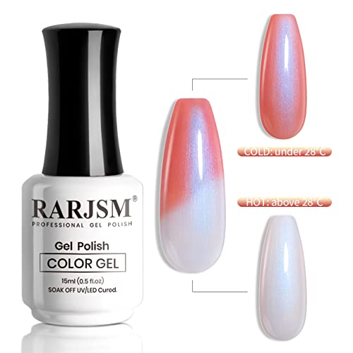 Rarjsm Color Changing Red Orange Gel Nail Polish Single Pearl Shell Gel Polish Fall Winter Mood Temperature Change Colors Pearlescent Shell Soak Off Uv Led For Salon Home Diy Manicure 1 Pcs 15Ml #TOP1