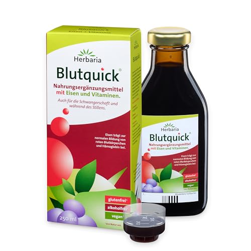 Herbaria Blutquick 250 ml - Nahrungsergänzungsmittel mit Eisen & Vitaminen. Auch für die Schwangerschaft und während des Stillens – glutenfrei, alkoholfrei und vegan