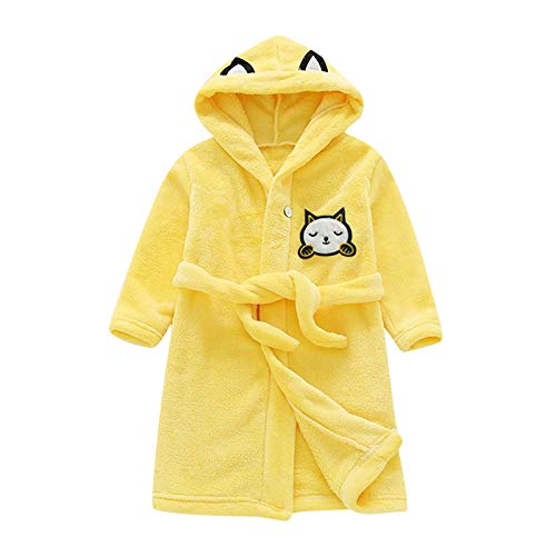 Girls Boys Hooded Bathrobes,Kids Coral Fleece Bathrobe Toddler Hooded Terry Robe Cartoon Cat Pajamas Sleepwear Bath Wrap