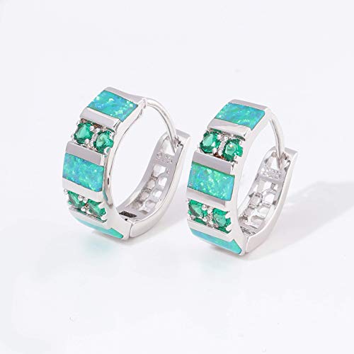 Cinily Ladies Small Hoop Earrings Green Fire Opal Earrings White Gold Plated Huggie Hoop Emerald Gemstone Earrings For Women Girls #TOP6