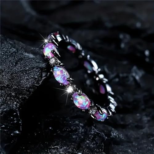 Generic Cute Oval Shaped Purple Synthetic Apatite Engagement Ring and Wedding Ring for Women Vintage Black Metal Band Jewelry Bridal Accessories3