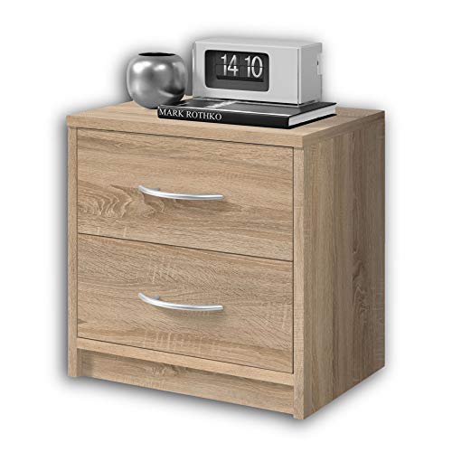 Stella Trading PEPE Nachttisch in Eiche Sonoma Optik - Schlichter Nachtschrank mit zwei Schubladen passend zu jedem Bett & Schlafzimmer - 39 x 39 x 28...