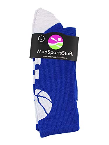 Madsportsstuff Basketball Logo Athletic Crew Socks, Small - Royal/White #TOP2