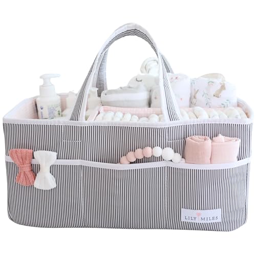 Image of Lily Miles Baby Diaper Caddy Organizer - Girl Nursery Storage Basket Bin - Baby Item - Baby Organizers and Storage - Pink Blush, Large