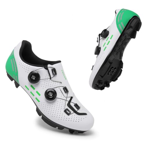 Cycling Shoes Mens Road MTB Cycling Shoes SPD-SL Compatible with Peloton Bike Indoor Outdoor Road Bike Riding Shoes Men's & Women's Black (White Green - MTB,11)