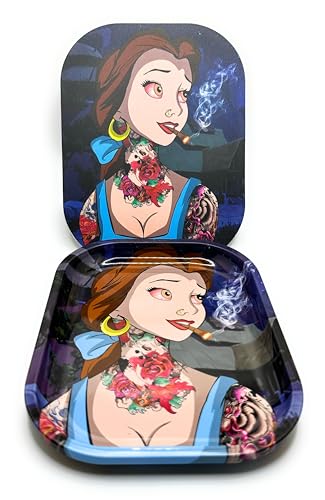 Rolling Tray with Magnetic Lid - 7 inch x 5.5 inch Double Printed Rolling Tray with Printed Magnetic lid - This Decorative Metal Tray is Perfect for at Home or on-The-go (Bad Belle) - Thumbnail 6