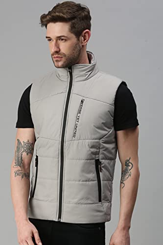 Image of SHOWOFFFF Men Solid Casual Jacket | Stand Collar Sleeveless Jacket for Mens | Regular Fit Jacket for Men's