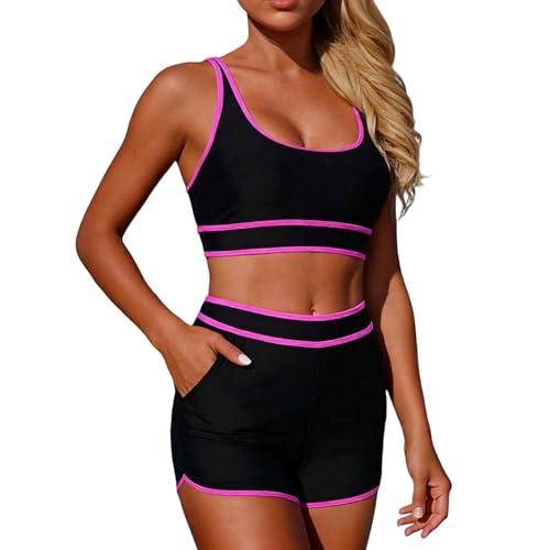 Tankini de natation gainant pour femme deux pièces uni effet ventre plat