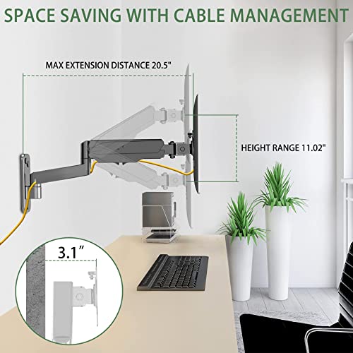 Upgravity Monitor Wall Mount, Single Monitor Wall Arm For 17-32 Inch Flat/Curved Computer Screens, Height Adjustable Gas Spring Wall Monitor Stand With Cable Management, Tilt, Vesa 75X75/100X100 Mm #TOP5