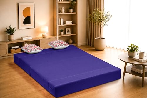 Image of Two Seater Sofa Cum Bed Jute Fabric 4 X 6 Ft| Space Saving Foldable Sofa Bed for Living Room & Guest Room | Comfortable Multi-Functional Furniture - Purple