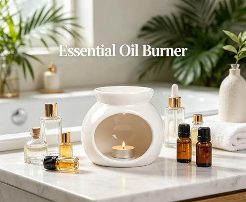 Miniatura 4 de Kaiyzo Quemador Aceites Esenciales De Cerámica, Quemador De Aceites Esenciales Trae 20 Velas De Té, Apto Para Uso En Interiores Y Oficinas, Decoración Del Hogar