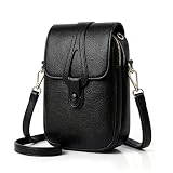 Bolsa Tiracolo Feminina Pequena de Ombro em Couro PU Estilo Carteiro, Transversal Elegante, Cabe Celular, Casual para Uso Diário (Preto)