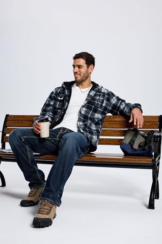 Image of TanBridge Men's Cotton Plaid Shirts Jacket Full Zip Fleece Flannel Sherpa Lined Hoodies Heavyweight Hoodies Jacket for Men