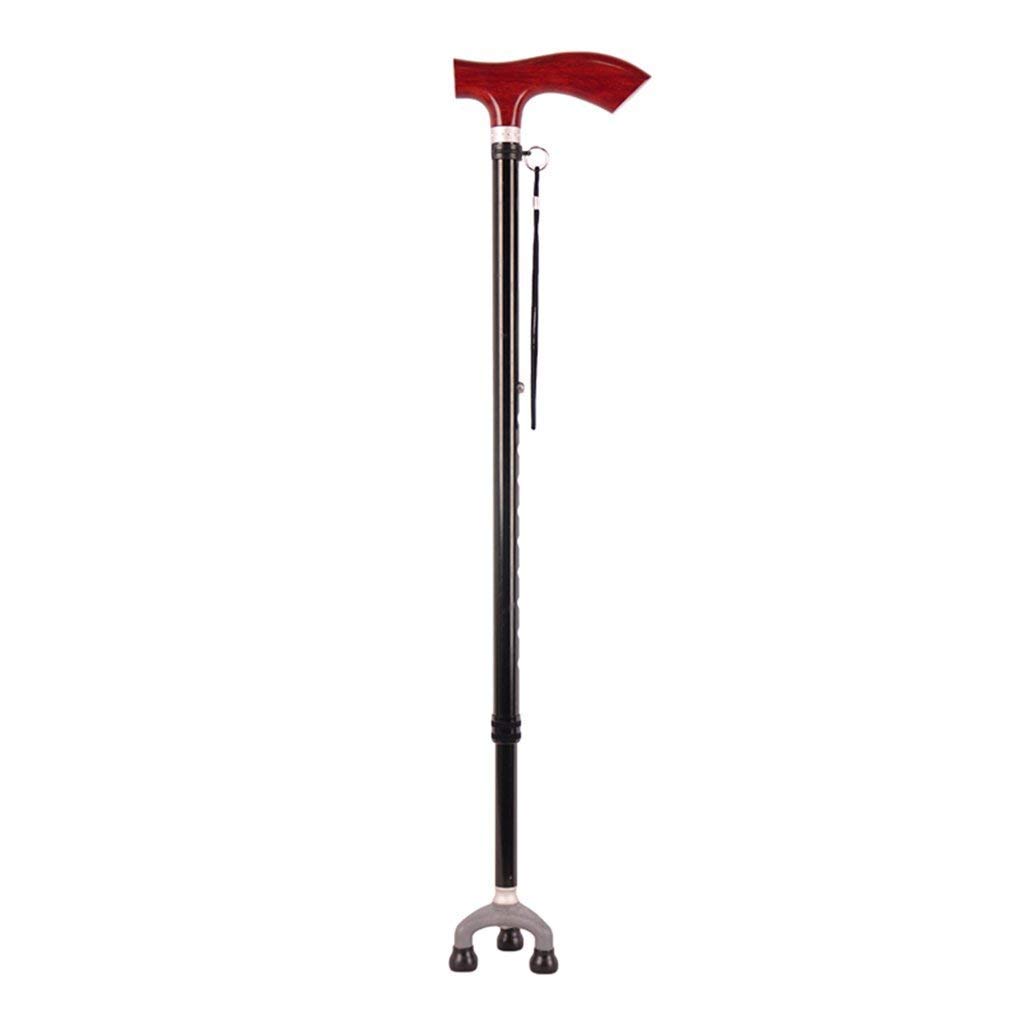 Soporte para bastón para Caminar Muleta para Ancianos Ancianos Telestable Antideslizante Ligero Altura Ajustable con 3 pies móviles y Mango de Madera Bastones Negros, muletas